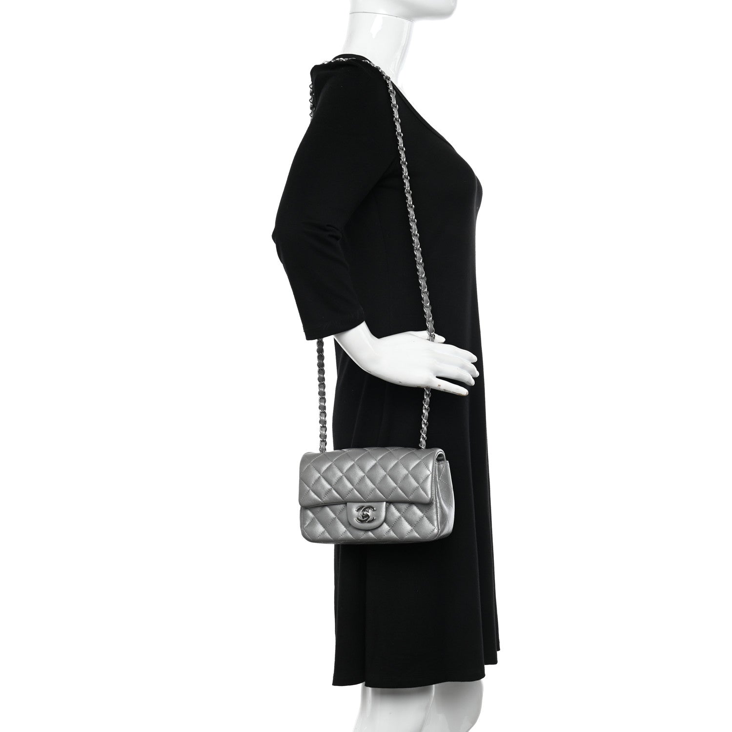 Chanel Metallic Lambskin Quilted Mini Rectangular Flap Silver 2 of 12