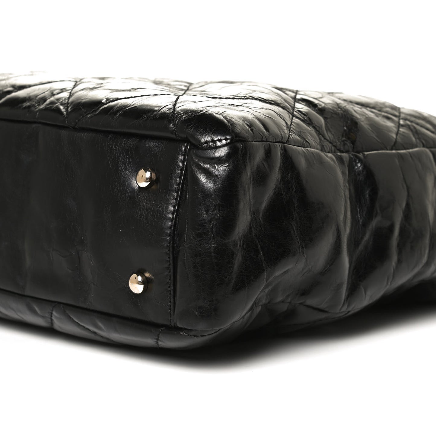 Glazed Calfskin Lambskin Quilted Portobello Tote Black Grey