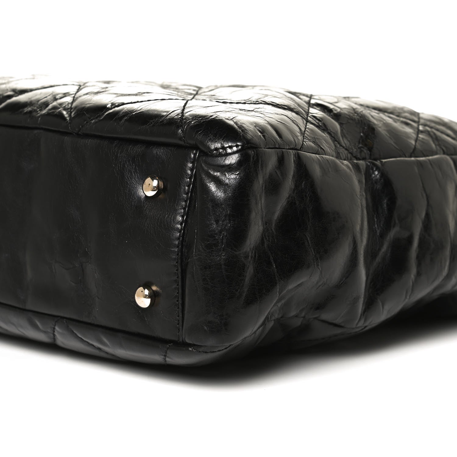 Chanel Glazed Calfskin Lambskin Quilted Portobello Tote Black Grey 10 of 11