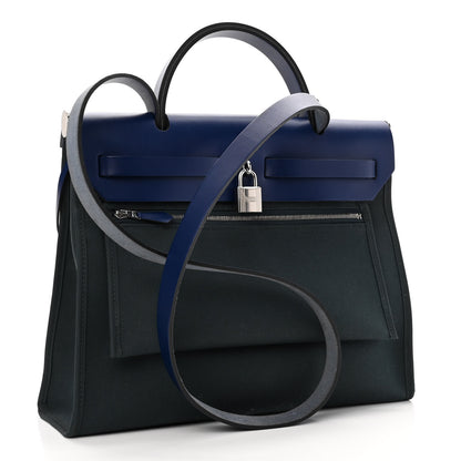 Hermes Vache Hunter Toile Herbag Zip 31 PM Vert Cypress Bleu Saphir 4 of 11