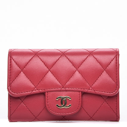 Chanel Lambskin Quilted Flap Card Holder Dark Pink 1 of 9