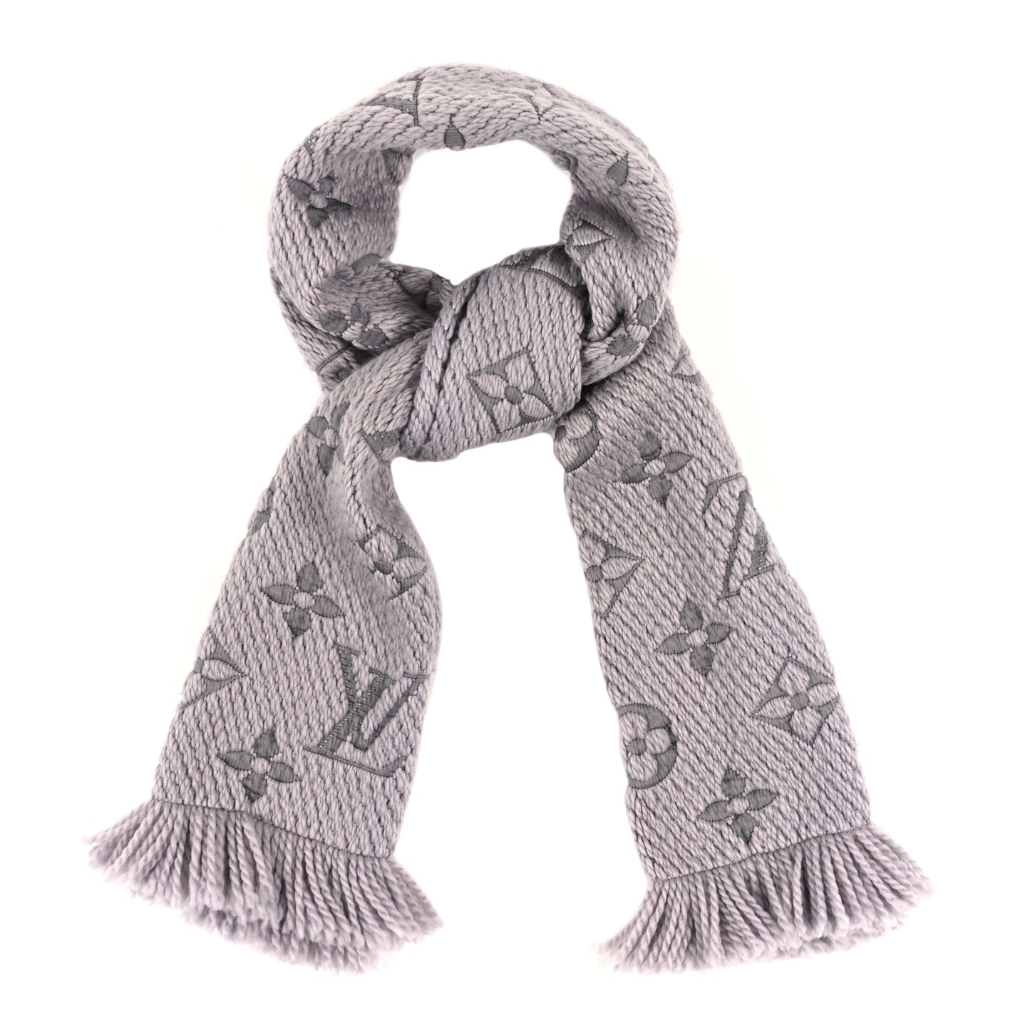 Wool Silk Logomania Scarf Pearl Grey
