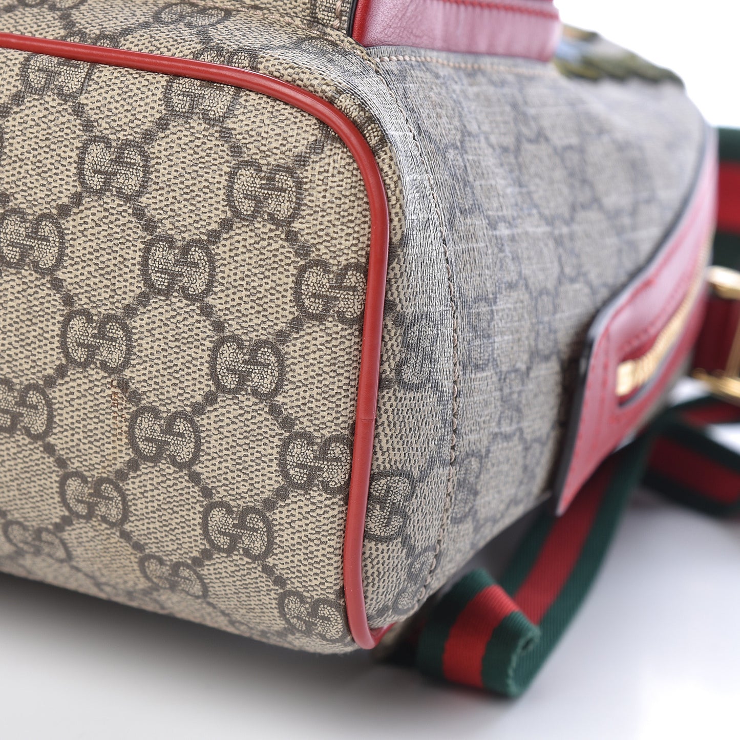 GG Supreme Monogram Web Kingsnake Heart Embroidered Small Day Backpack Red