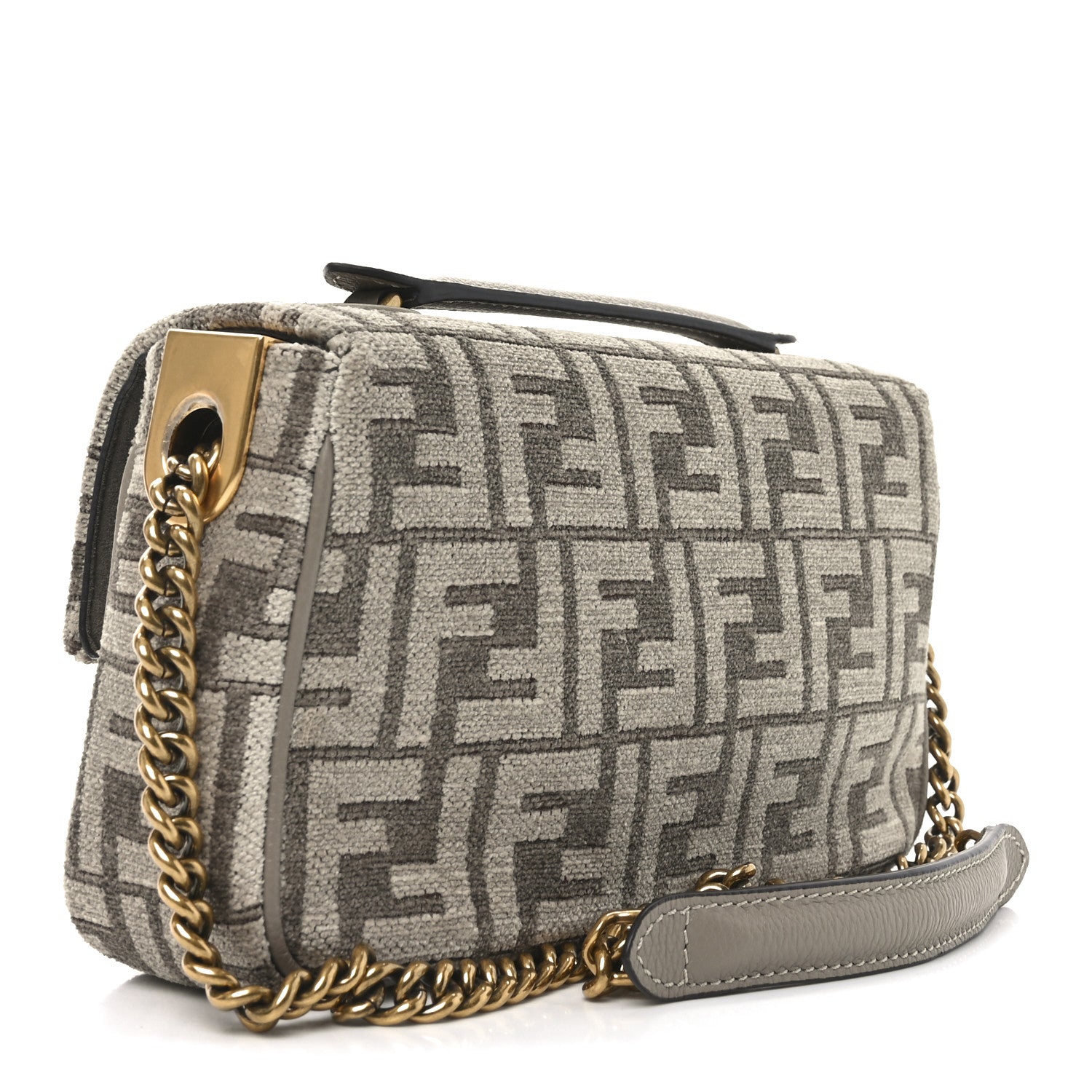 Fendi Chenille Vitello Seta FF Midi Chain Baguette Tortora 3 of 10
