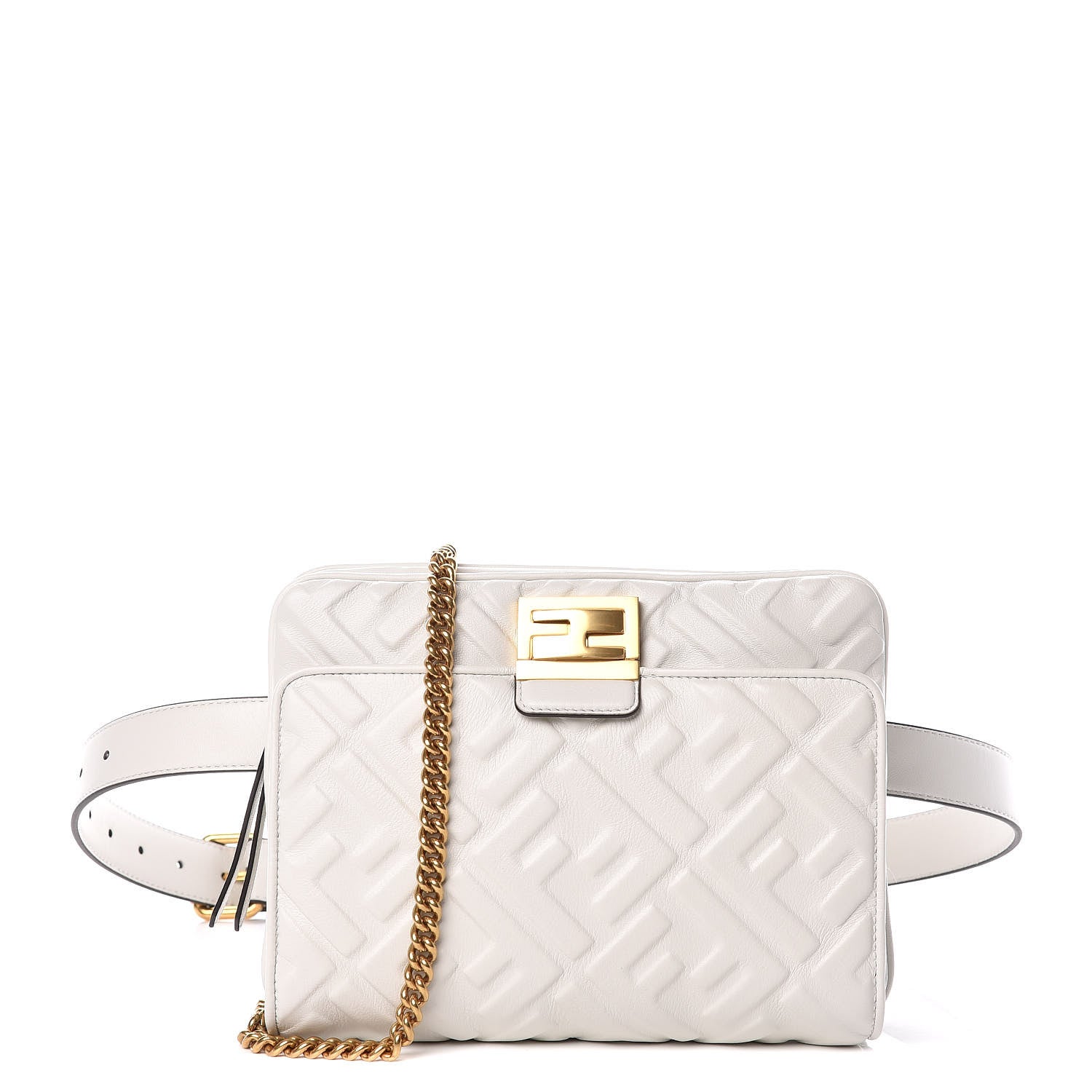 Fendi Nappa FF 1974 Diagonal Embossed Upside Down Belt Bag White 1 of 9