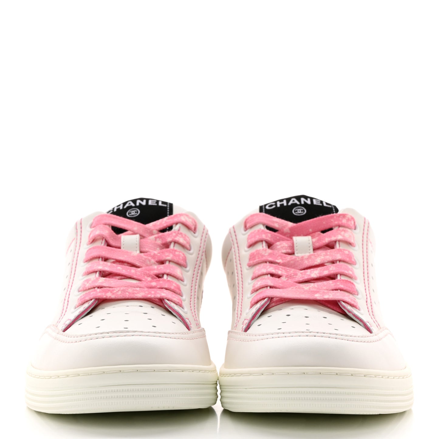 Calfskin Womens Logo Sneakers 38 White Pink