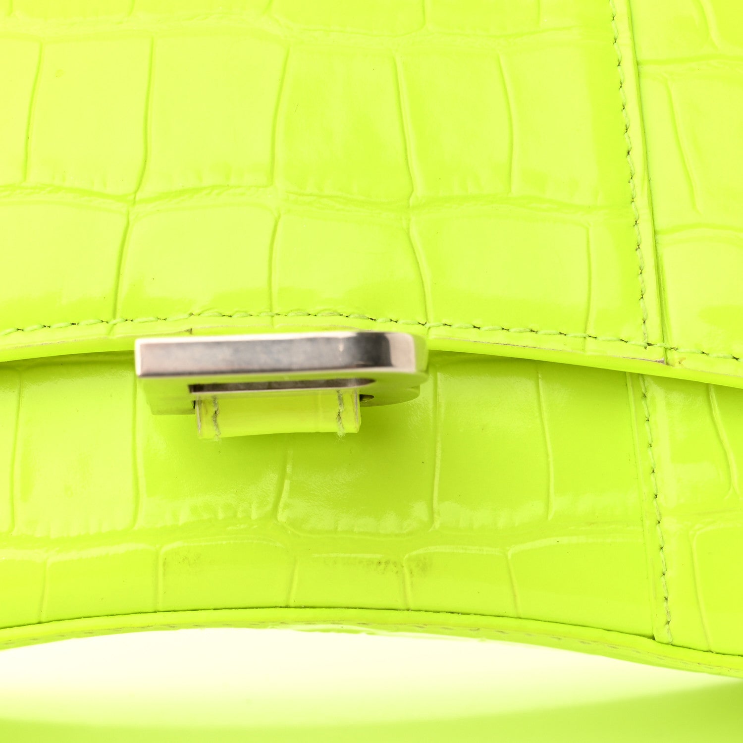 Balenciaga Shiny Calfskin Crocodile Embossed Hourglass Top Handle Bag XS Fluo Yellow 9 of 20