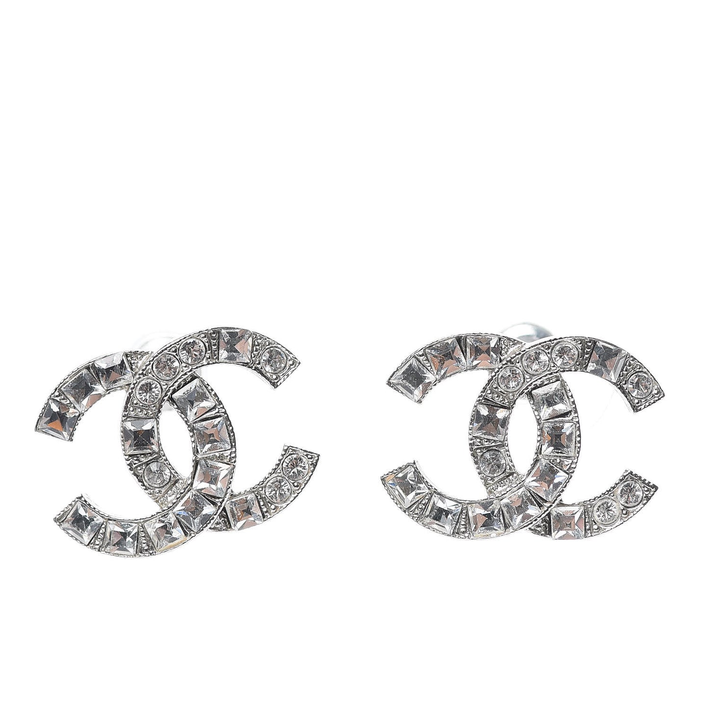 Baguette Crystal CC Earrings Silver