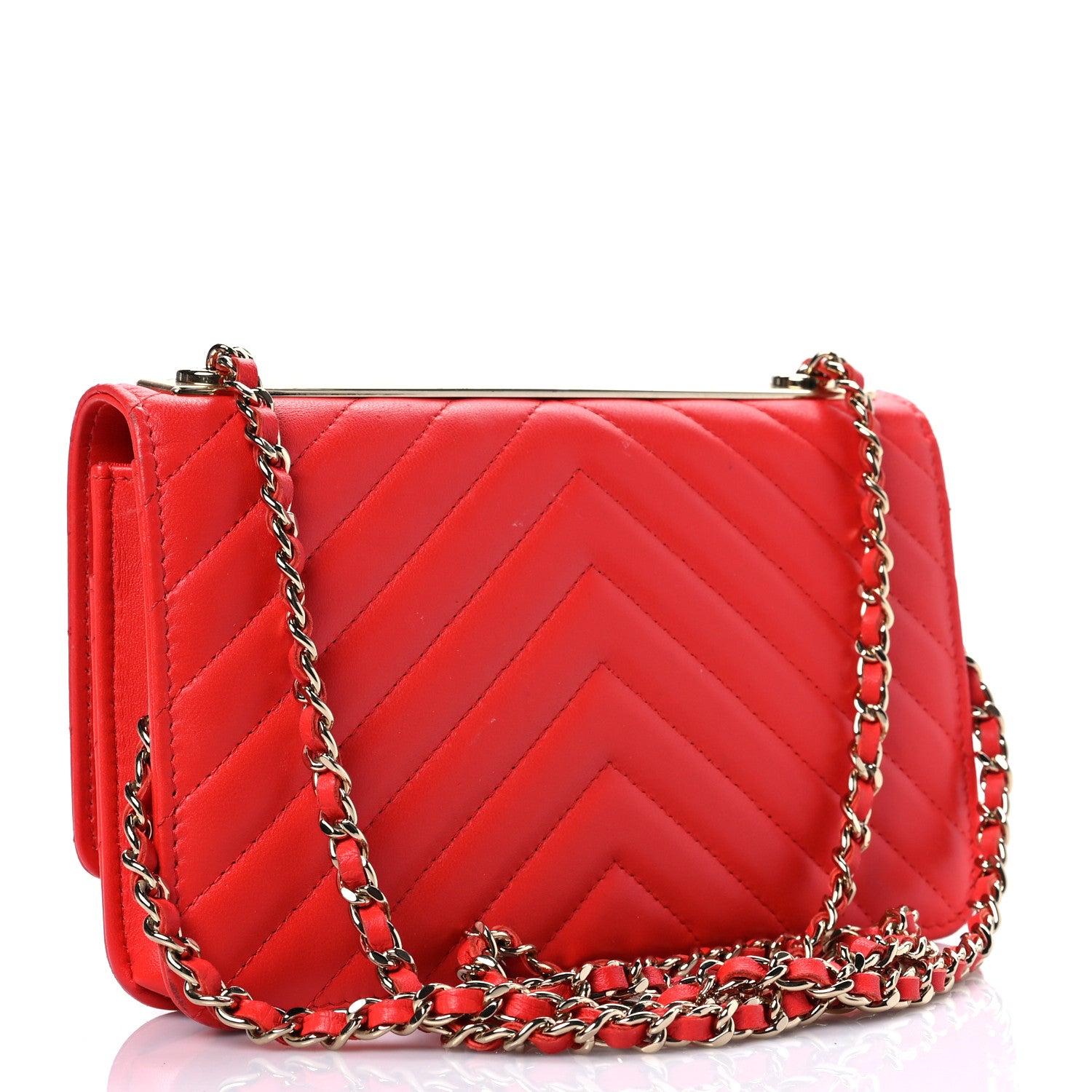 Chanel Lambskin Chevron Quilted Trendy CC Wallet On Chain WOC Red 3 of 15