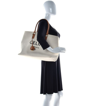 Celine Canvas Calfskin Horizontal Cabas Natural Tan 2 of 9