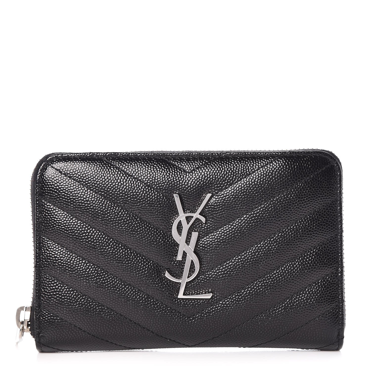 Saint Laurent Grain De Poudre Matelasse Chevron Monogram Zip Around Wallet Black 1 of 8