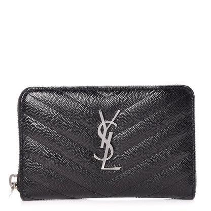 Saint Laurent Grain De Poudre Matelasse Chevron Monogram Zip Around Wallet Black 1 of 8