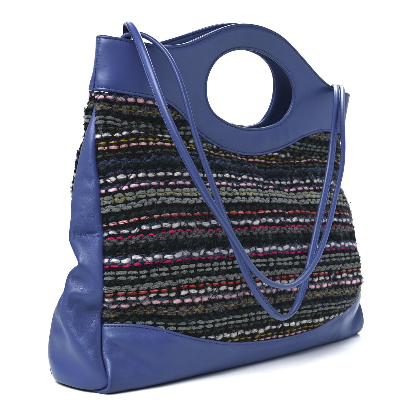 Tweed Calfskin Quilted Large 31 Shopping Bag Blue Multicolor