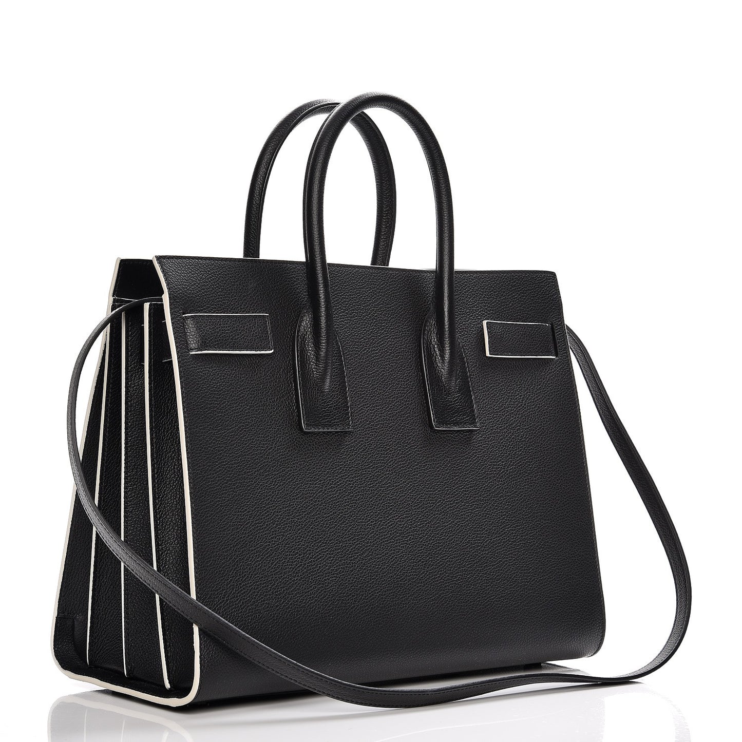 Grained Calfskin Topstitch Small Sac De Jour Black Porcelain