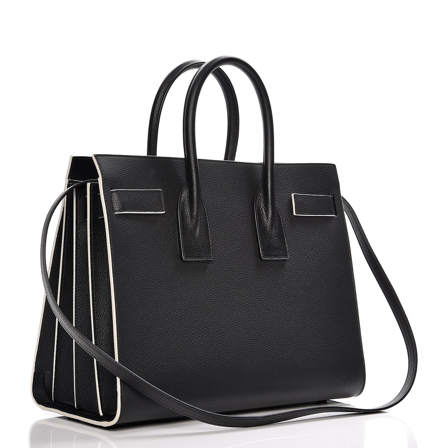 Saint Laurent Grained Calfskin Topstitch Small Sac De Jour Black Porcelain 4 of 10