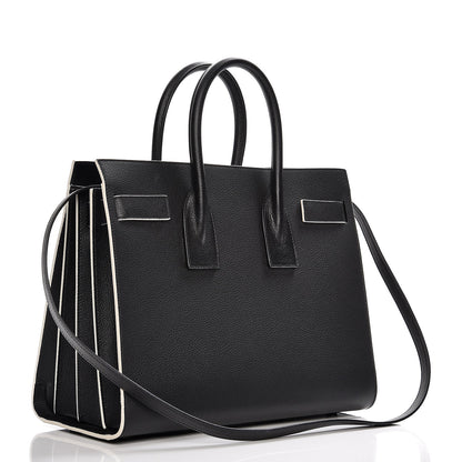 Saint Laurent Grained Calfskin Topstitch Small Sac De Jour Black Porcelain 4 of 10