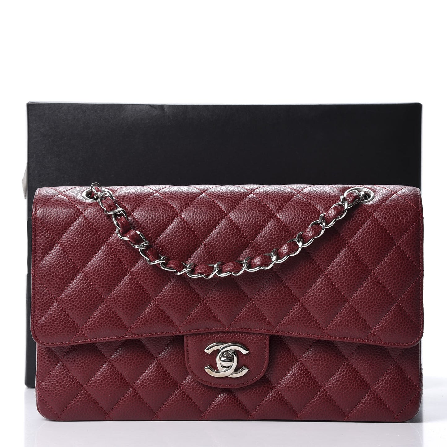 Caviar Quilted Medium Double Flap Dark Red