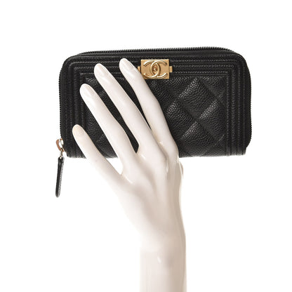 Chanel Caviar Quilted Boy Small Zip Around Wallet Black 2 of 9