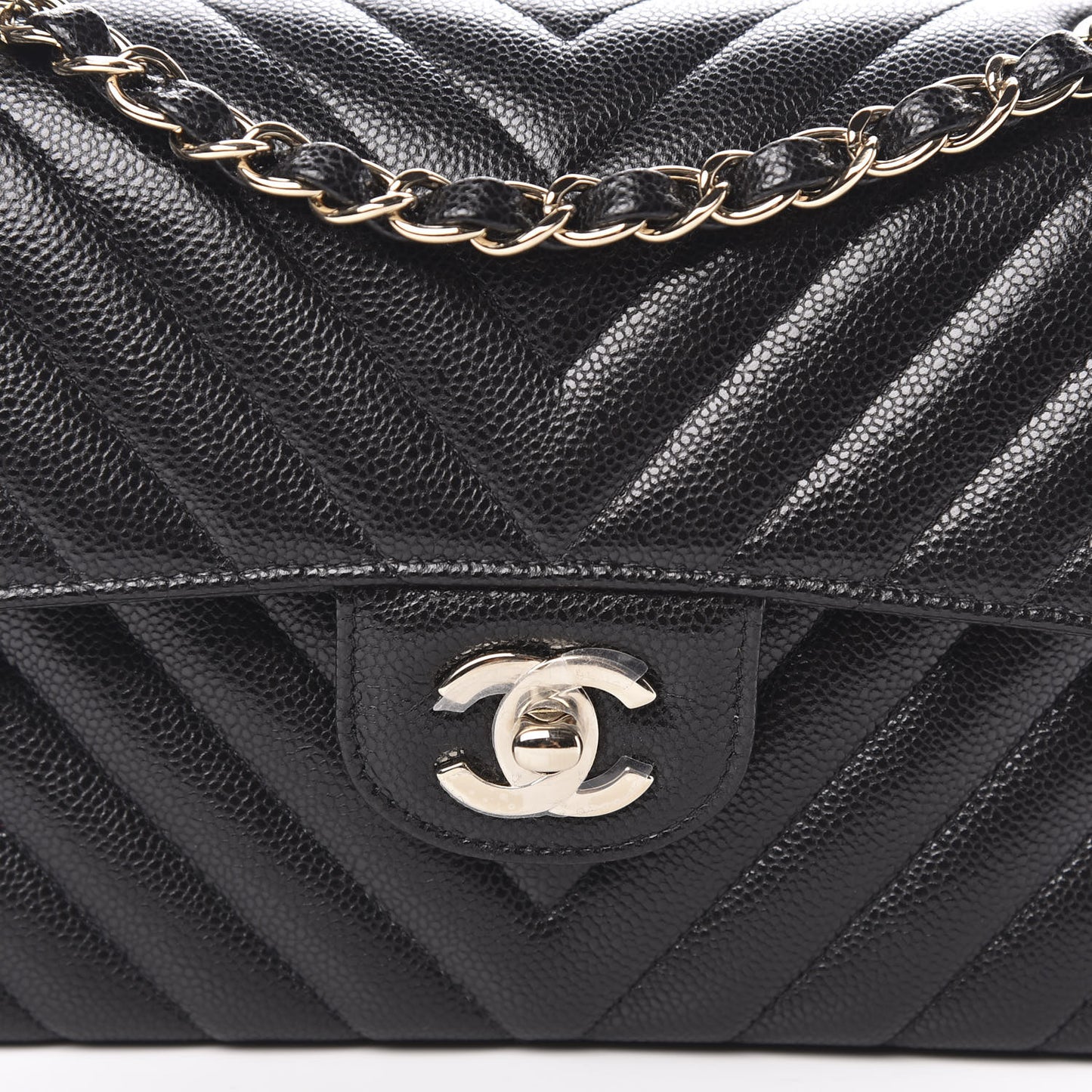 Caviar Chevron Quilted Small Double Flap Black