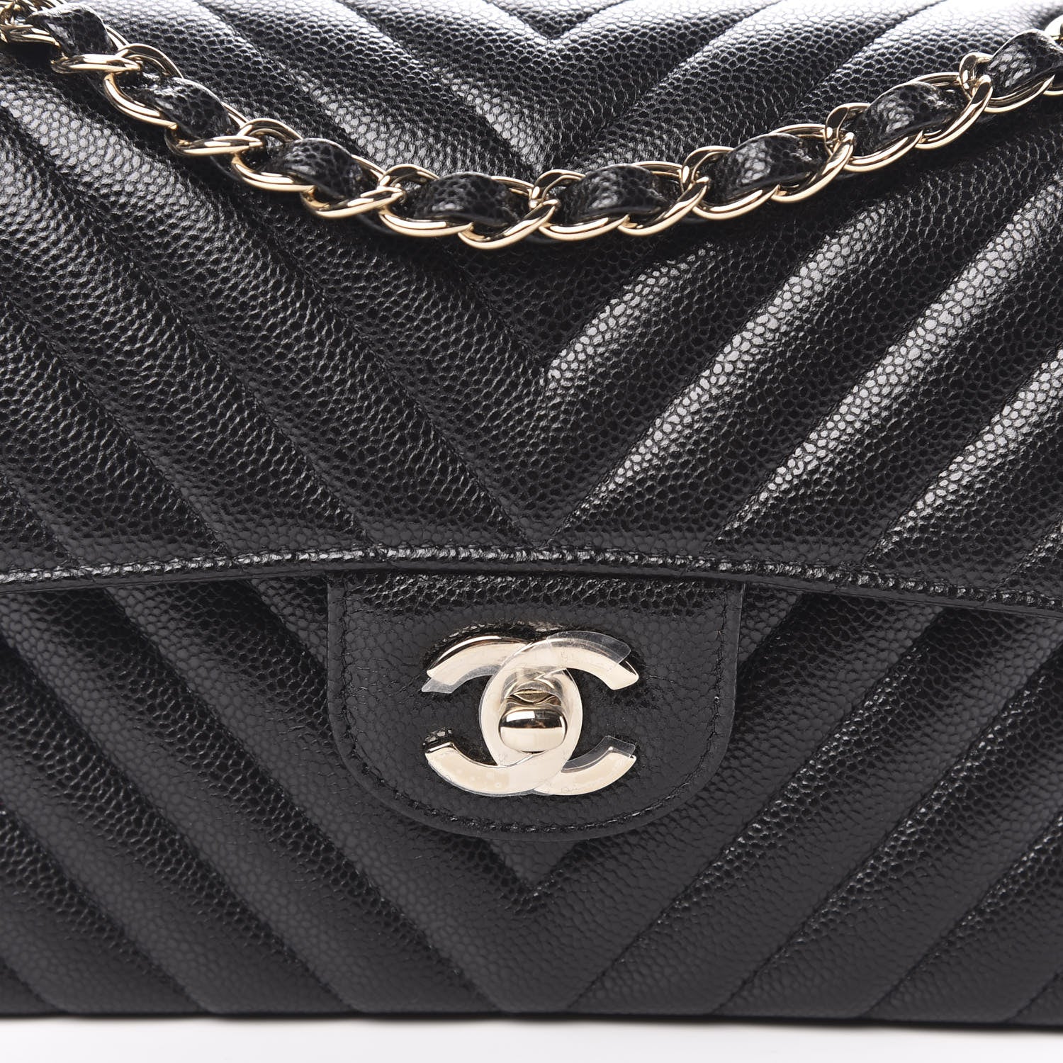 Chanel Caviar Chevron Quilted Small Double Flap Black 10 of 11