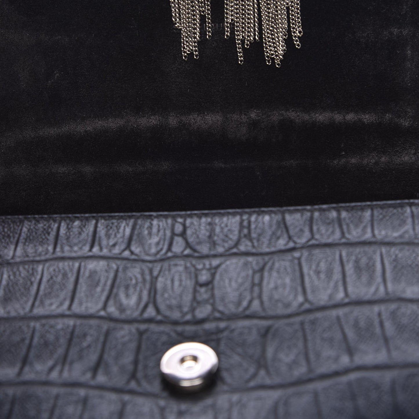 Calfskin Crocodile Embossed Monogram Small Kate Tassel Satchel Black