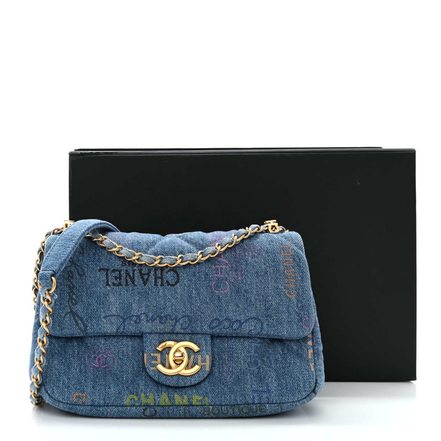 Denim Quilted Mini Denim Mood Rectangular Flap Blue Multicolor