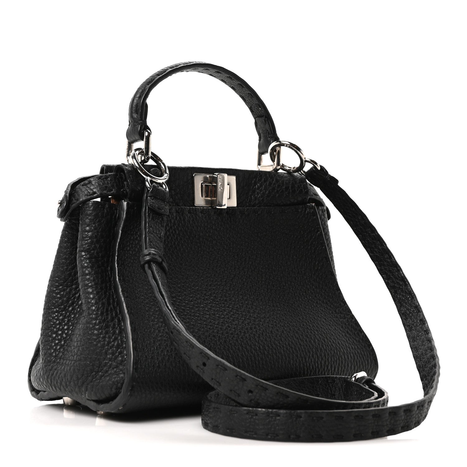 Fendi Cuoio Romano Selleria Bi-Color Mini Peekaboo Iconic Satchel Black Mou 3 of 9