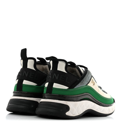 Chanel Suede Calfskin Mixed Fibers CC Sneakers 39.5 Ivory Green Light Blue 5 of 15