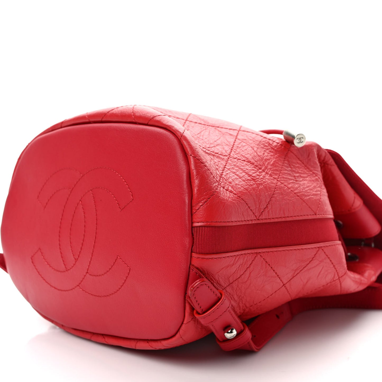 Crumpled Grained Calfskin Quilted Backpack Red