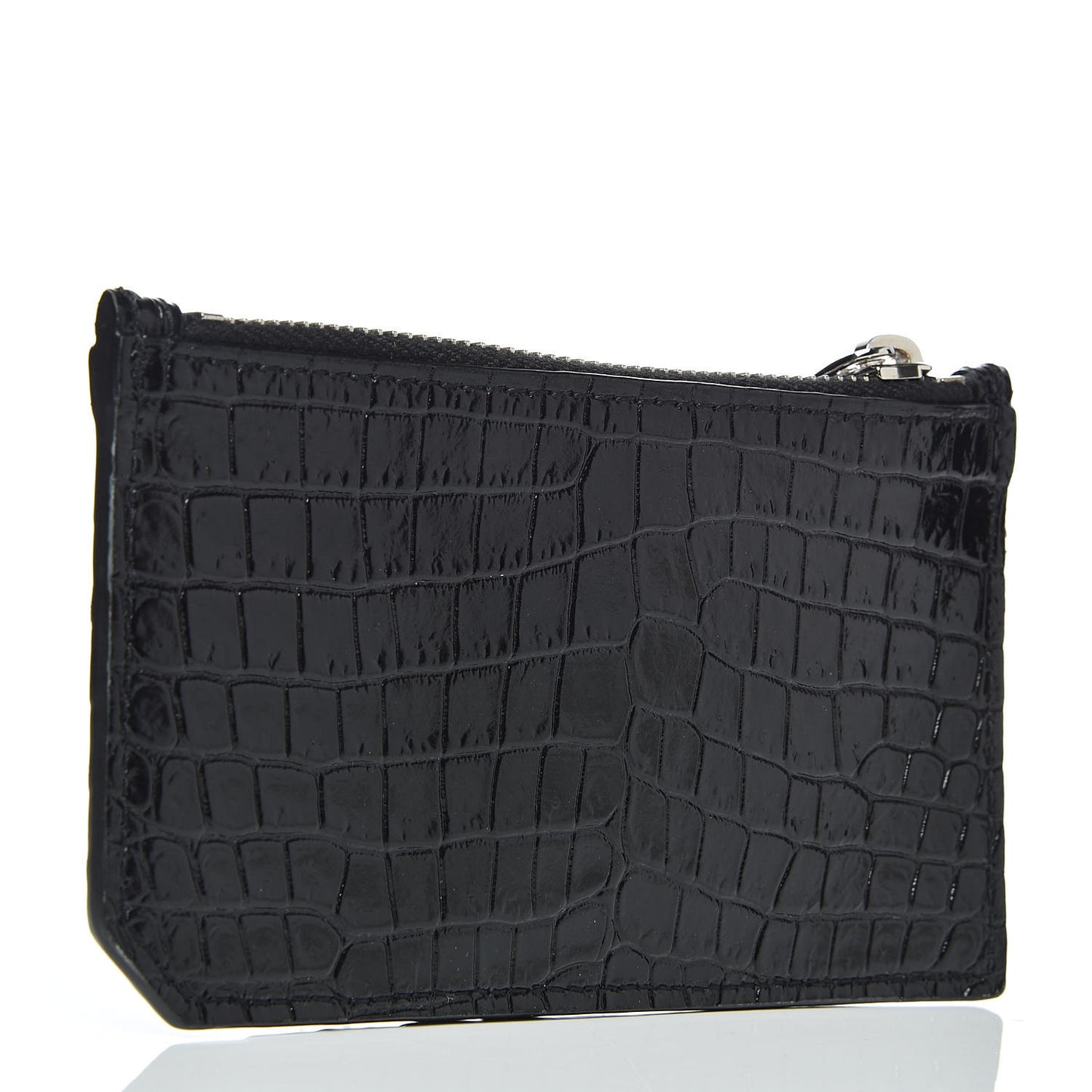 Calfskin Crocodile Embossed 5 Fragments Zip Pouch Card Holder Black