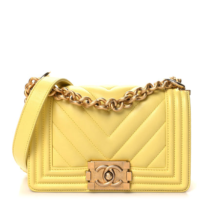 Chanel Lambskin Chevron Quilted Small Boy Flap Yellow 1 of 10