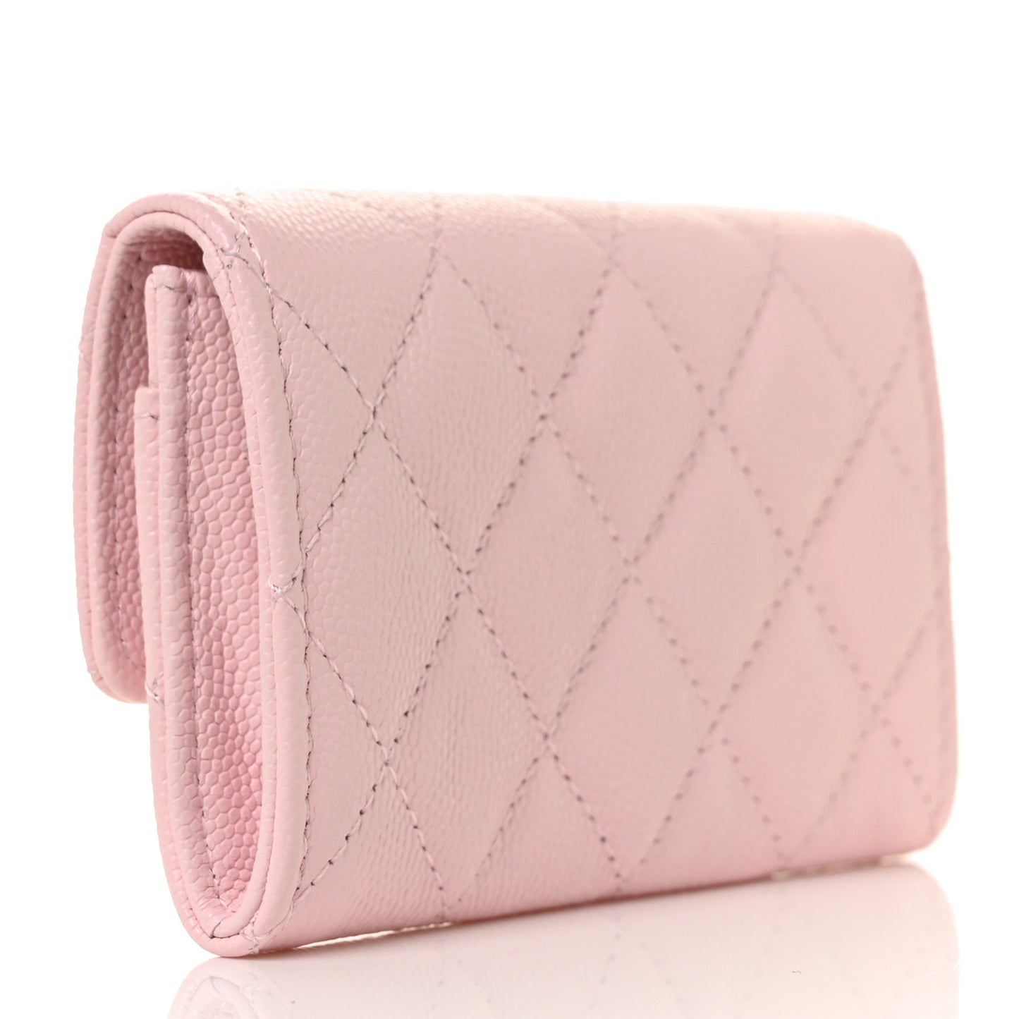 Caviar Quilted Crystal CC Flap Card Holder Pink