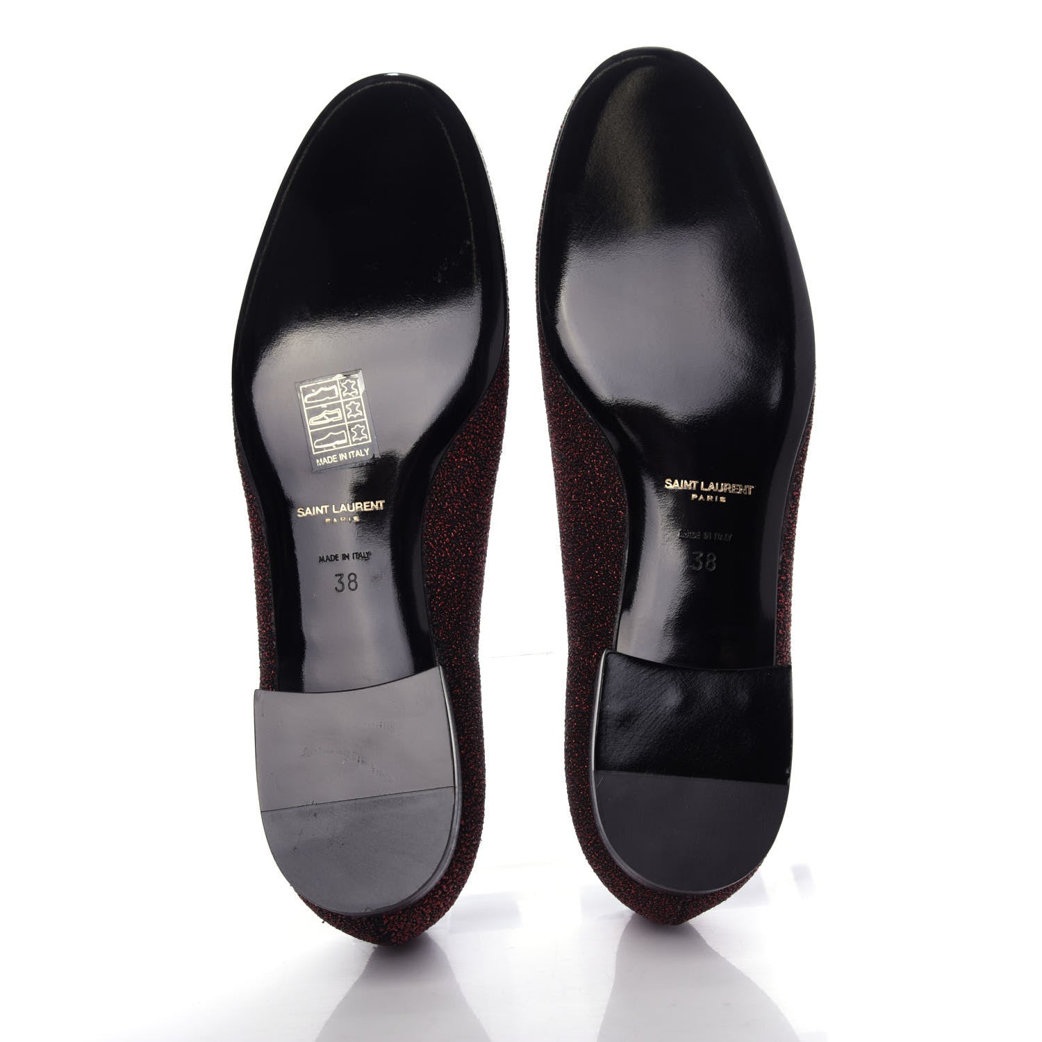 Saint Laurent Metallic Calfskin Smoking Slipper Flat Loafers 38 Red Glitter 6 of 11