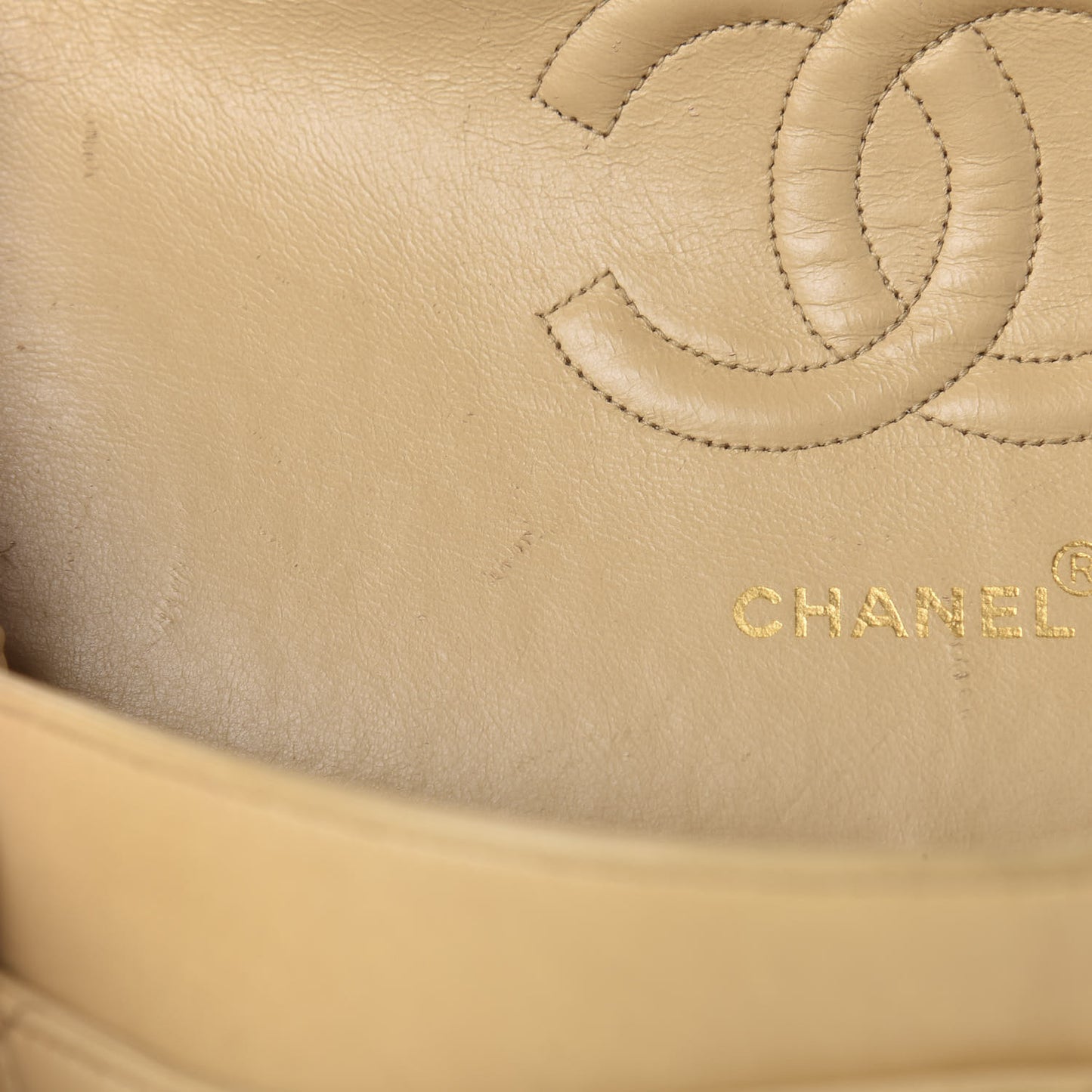 Lambskin Quilted Medium Double Flap Beige