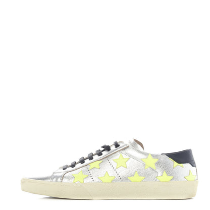 Saint Laurent Metallic Calfskin Star Court Sneakers 43.5 Silver Green 1 of 9