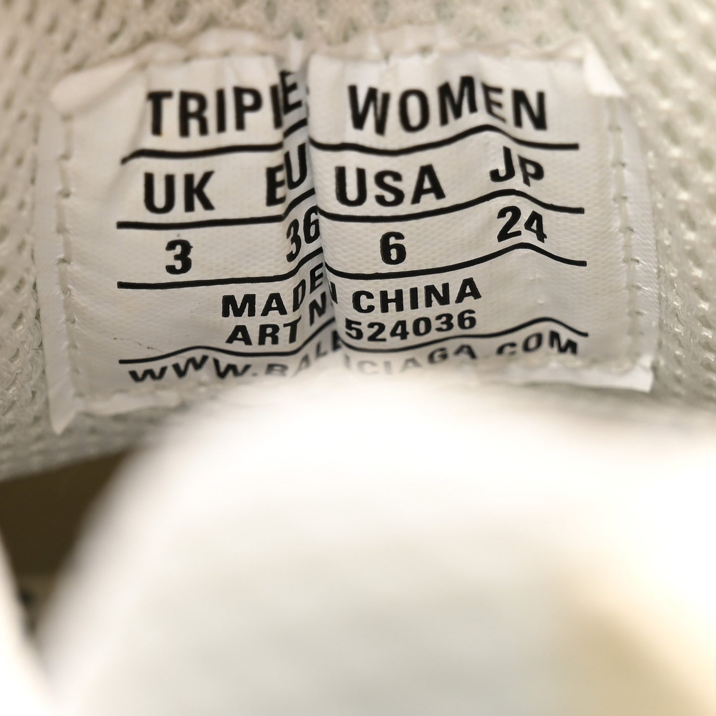Fabric Mesh Womens Triple S Sneakers 36 White