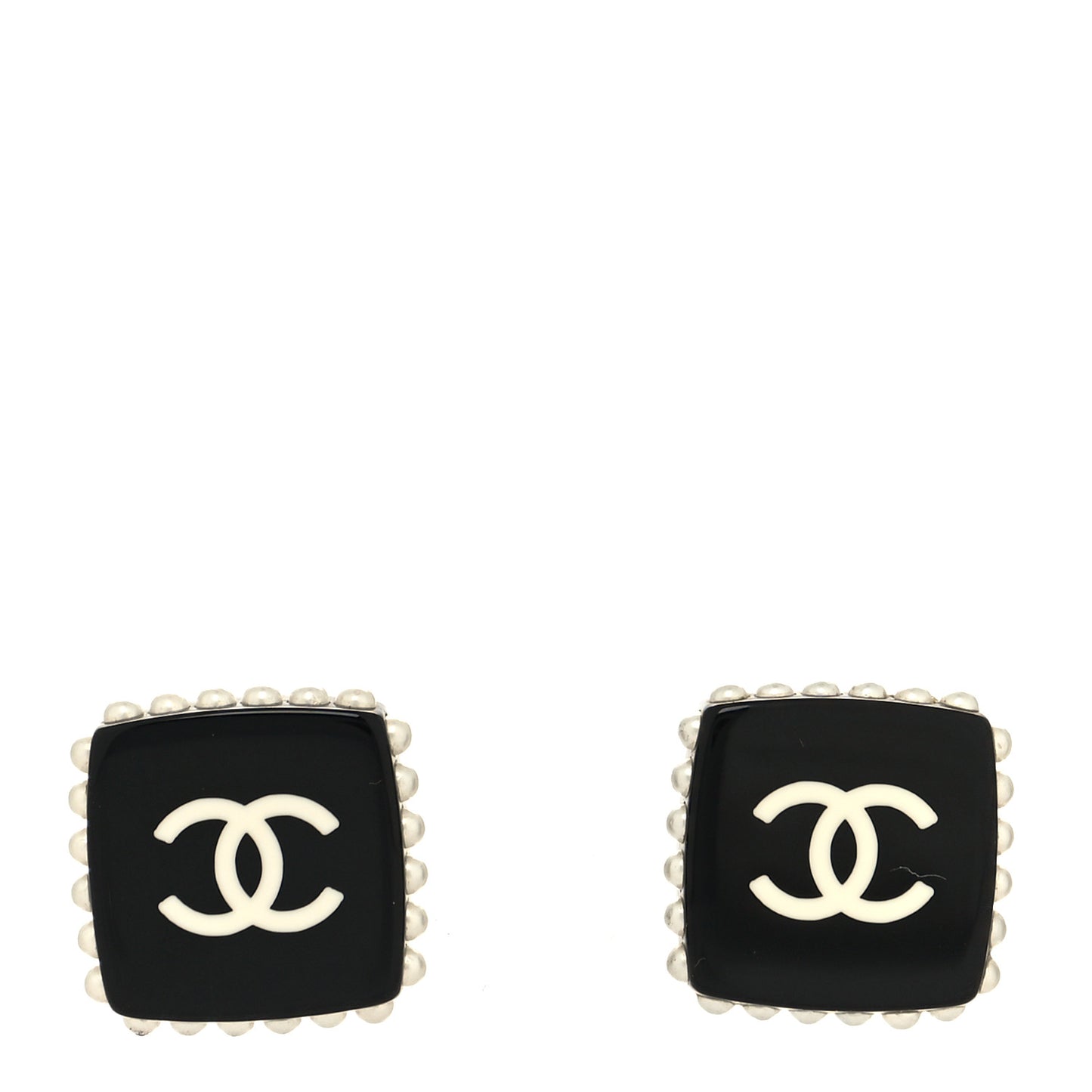 Resin Pearl Square CC Earrings Black