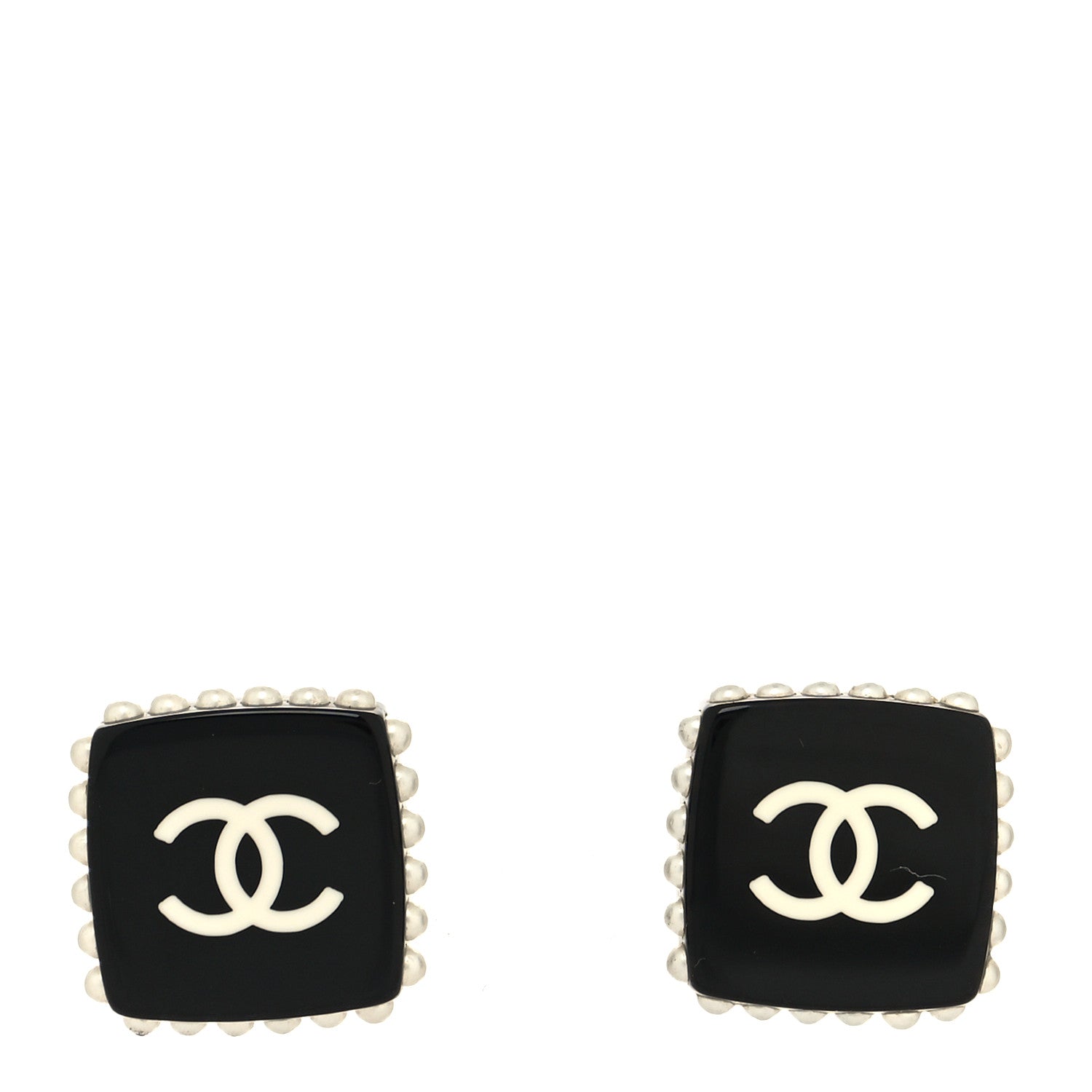 Chanel Resin Pearl Square CC Earrings Black 1 of 4