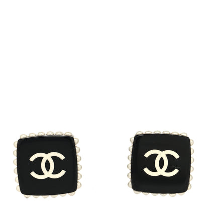 Chanel Resin Pearl Square CC Earrings Black 1 of 4