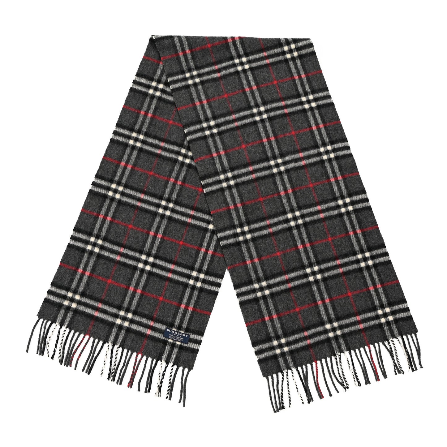 Cashmere Nova Check Fringe Scarf Dark Grey