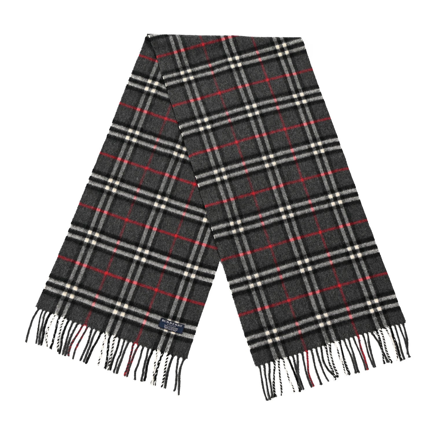 Burberry Cashmere Nova Check Fringe Scarf Dark Grey 2 of 3