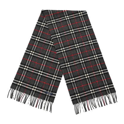 Burberry Cashmere Nova Check Fringe Scarf Dark Grey 2 of 3