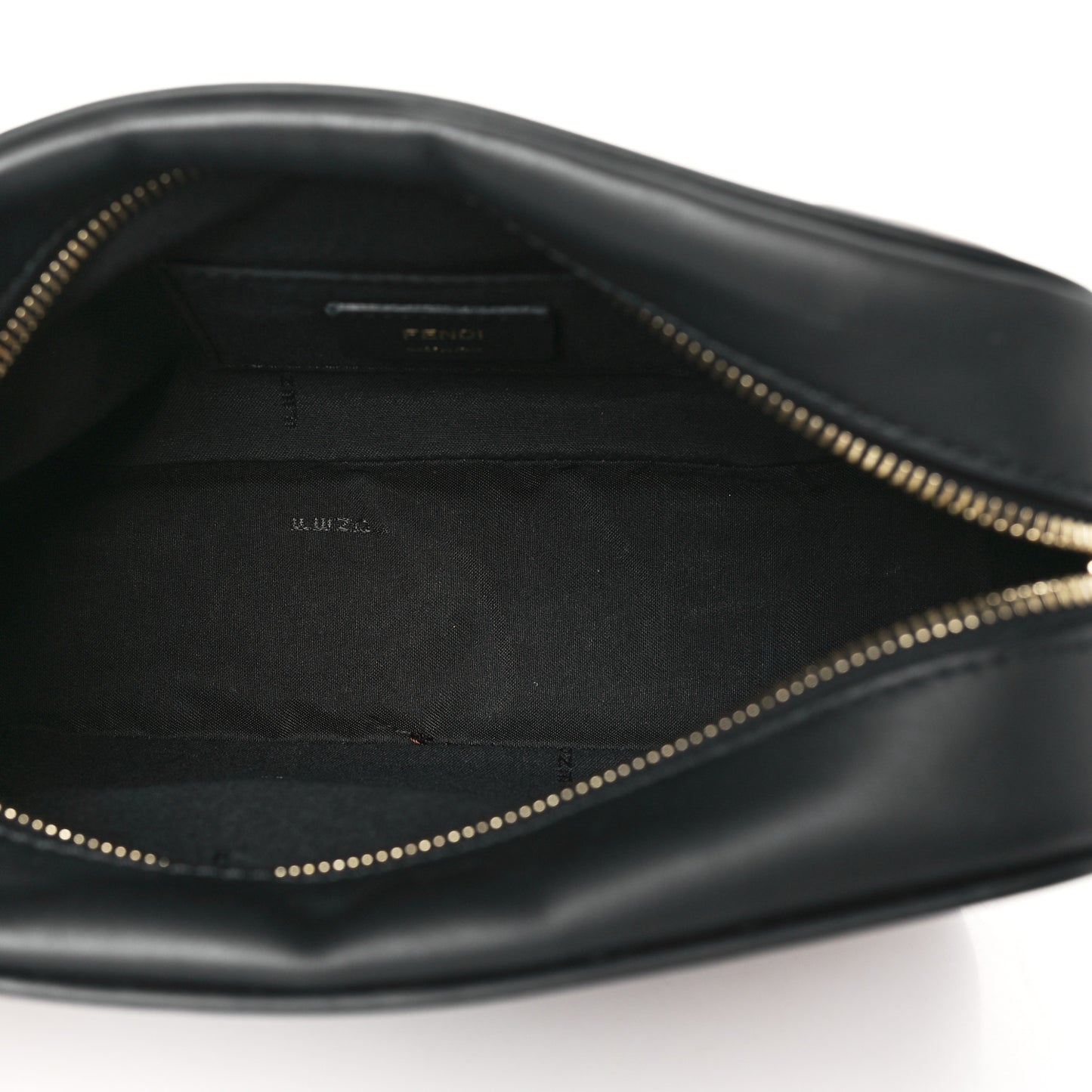 Glazed Fabric Vitello Century F is Fendi FF 1974 Stamp Patch Camera Case Mogano Panna Black