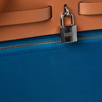 Hermes Vache Hunter Toile Herbag Zip 31 PM Bleu Natural 6 of 15