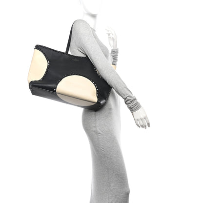 Valentino Garavani Calfskin Polka Dot Rockstud Shoulder Tote Black Light Ivory 2 of 13