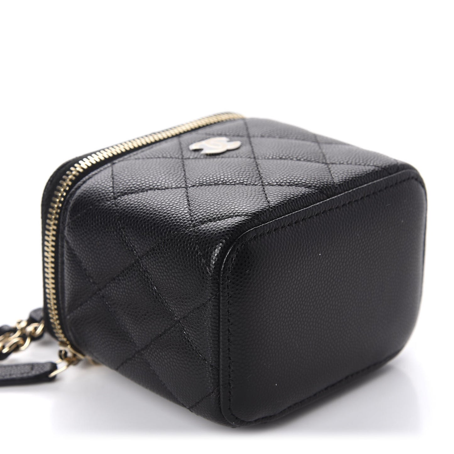 Caviar Quilted Mini Vanity Case With Chain Black