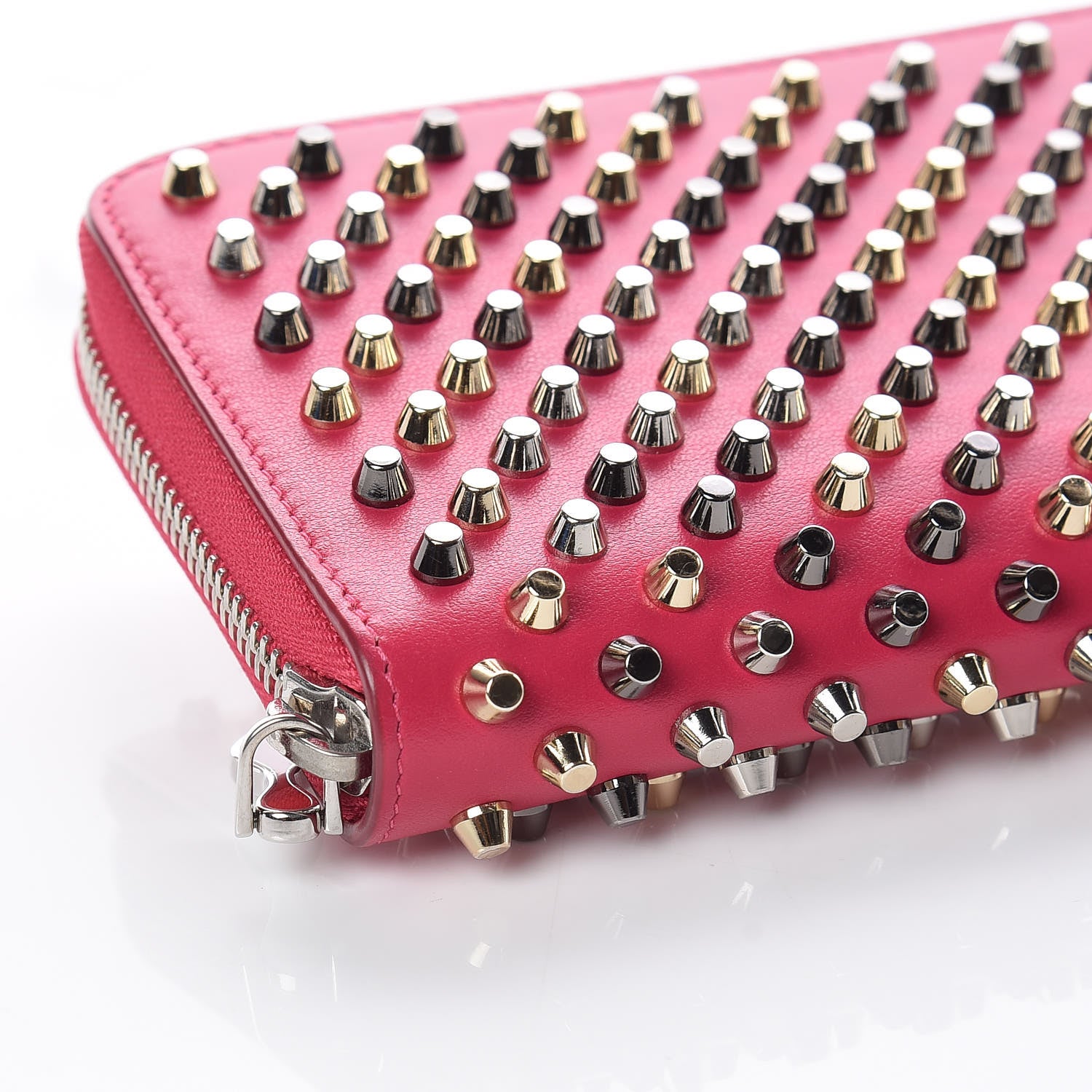 Christian Louboutin Calfskin Panettone Spiked Zip Around Wallet Rosa 8 of 10
