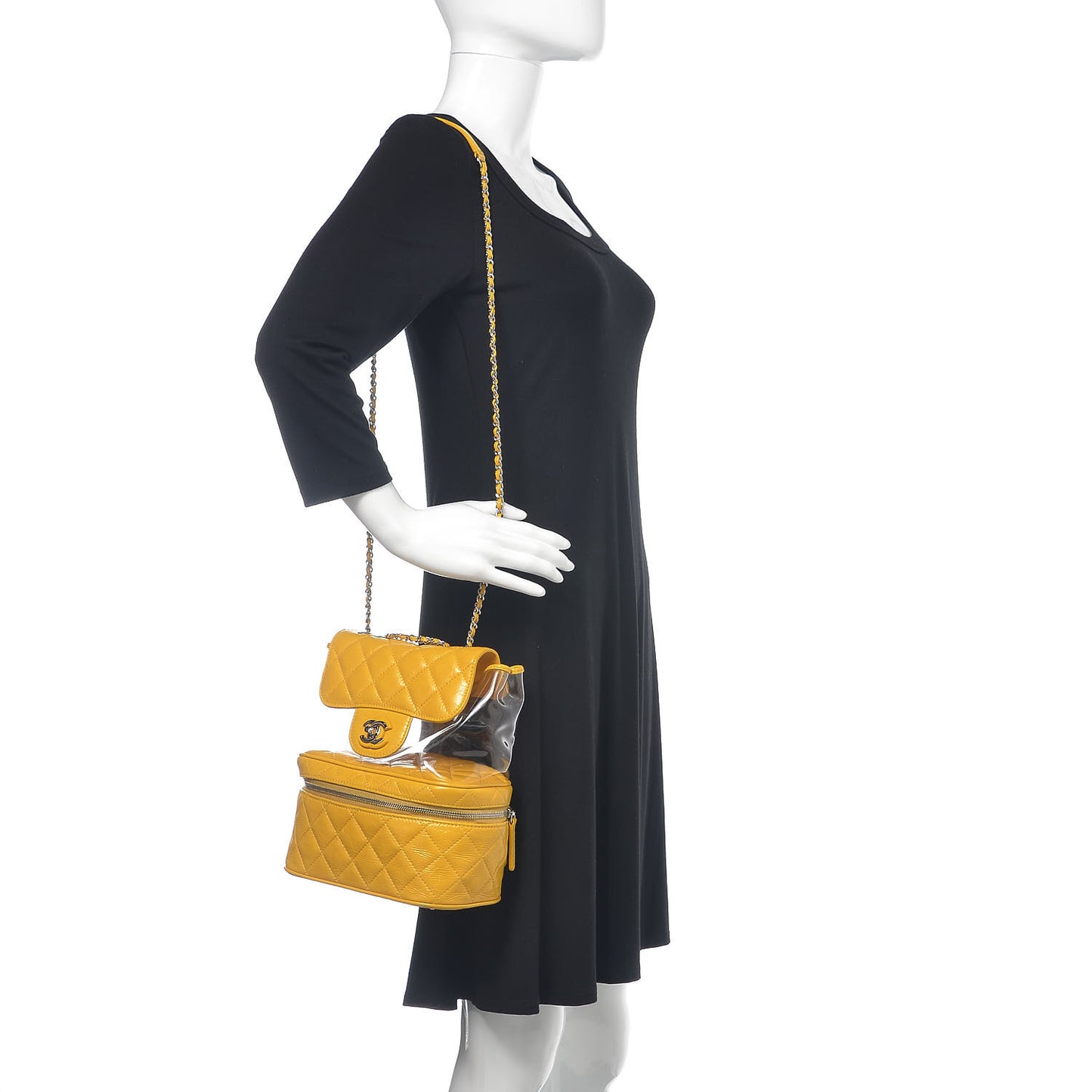 Crumpled Calfskin PVC Quilted Flap Yellow