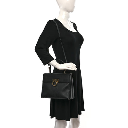 Salvatore Ferragamo Hammered Calfskin Iconic Large Top Handle Bag Black 2 of 8