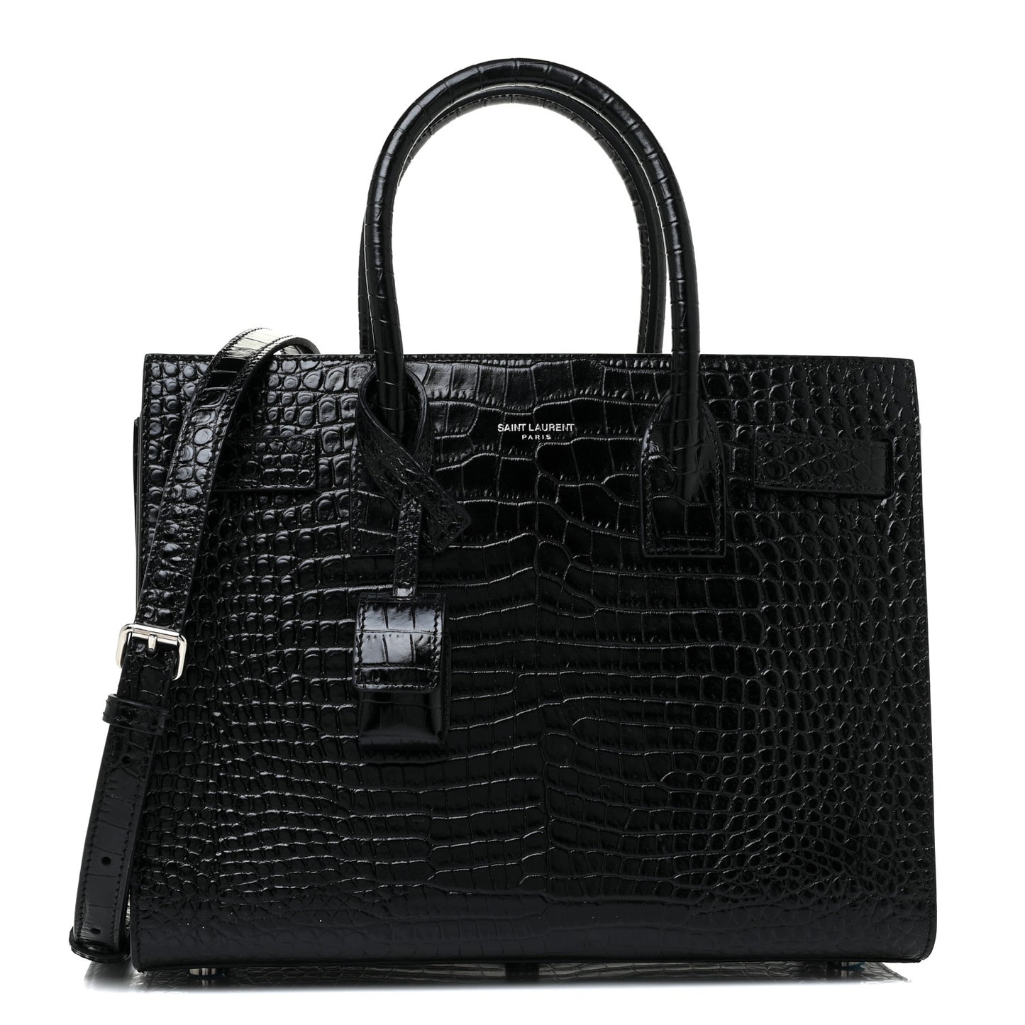 Calfskin Crocodile Embossed Baby Sac De Jour Black